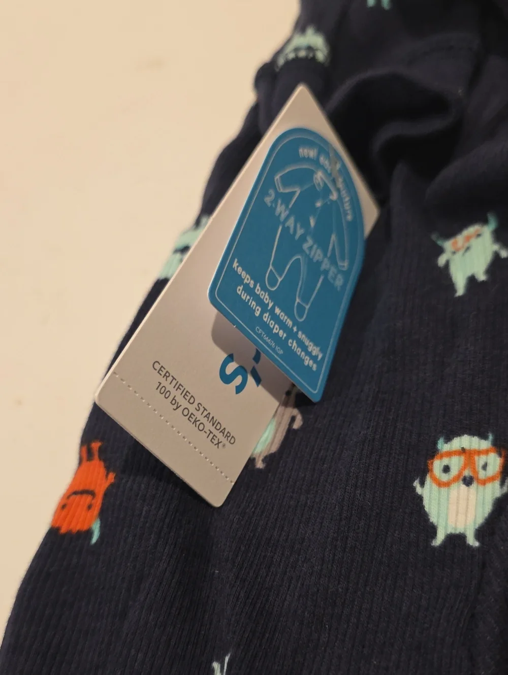 Carter's Navy Zip-Up Pajama Set with Monster Print 9months 9 Mos 9 Mo